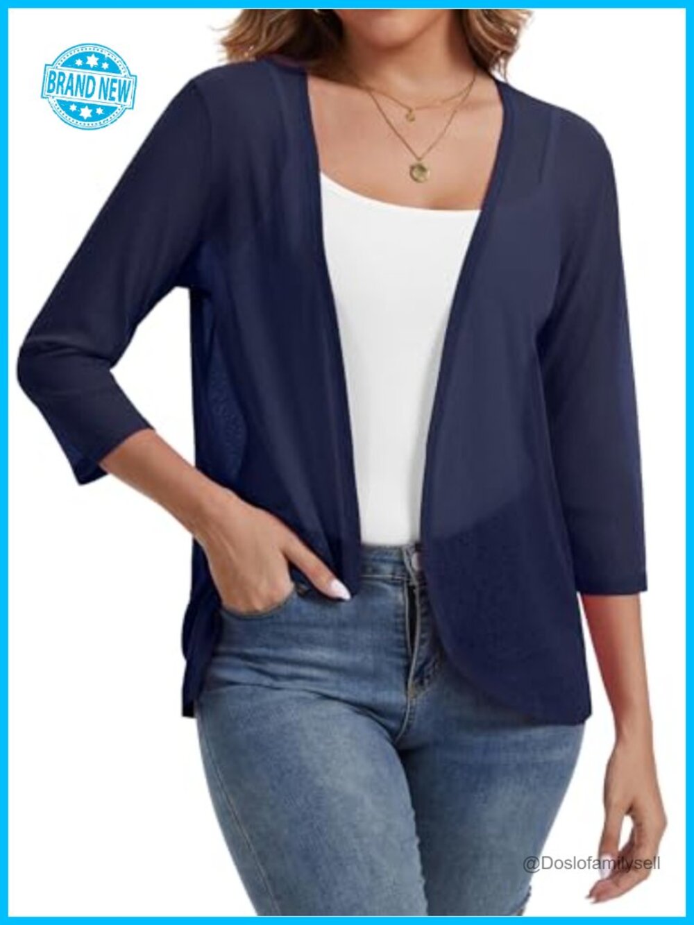 Women's Summer Lightweight Open Front Cardigan 3/4 Sleeve Coverup